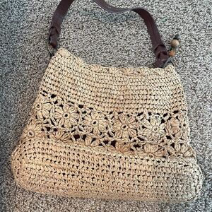 Coldwater-creek Women's Tan and Cream Bag beaded flower design